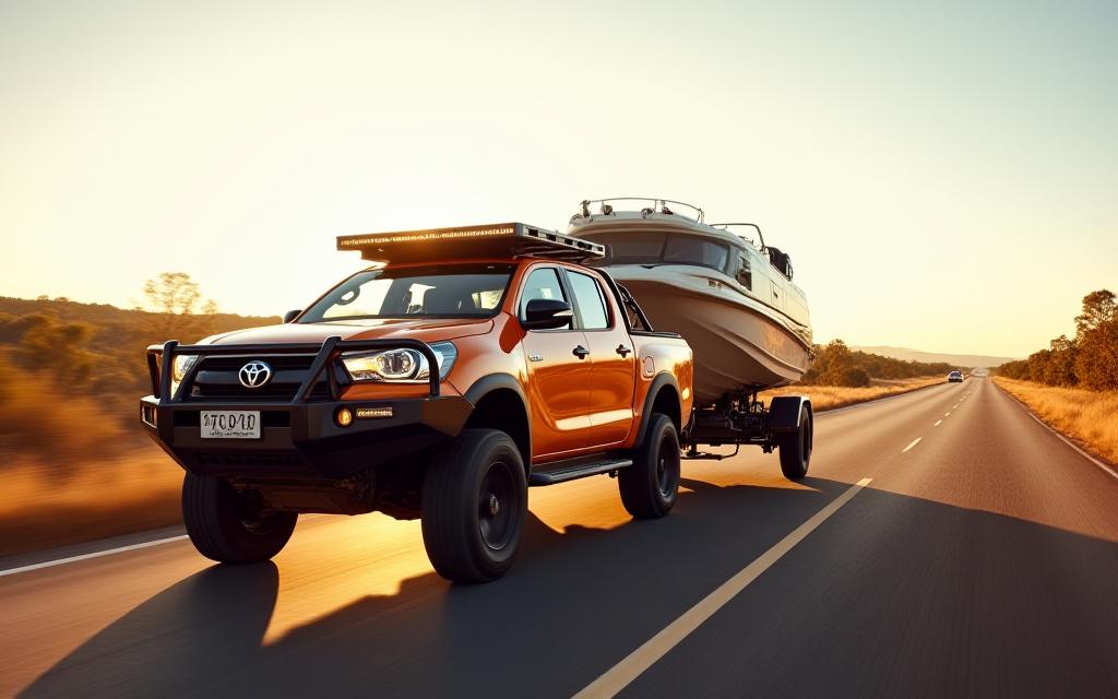 Australian utility truck towing a heavy load on a highway